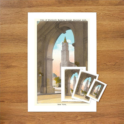 The Woolworth Building Through the Municipal Building Arch Postcard