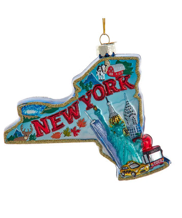 NY State Map Glass Ornament