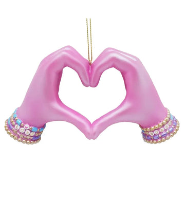 Pink Heart Hand Ornament
