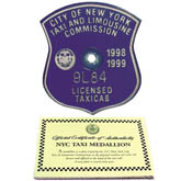 98-99 Taxi Cab Medallion