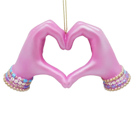 Pink Heart Hand Ornament