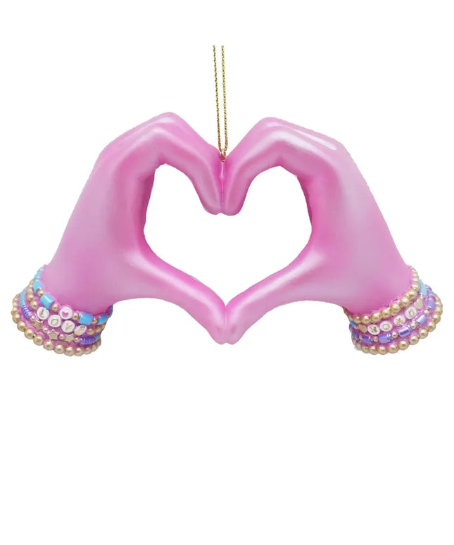 Pink Heart Hand Ornament